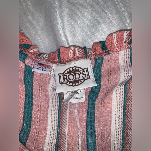 Rod's vintage Striped ruffle bishops sleeve blouse dusty pink green medium - Picture 1 of 7